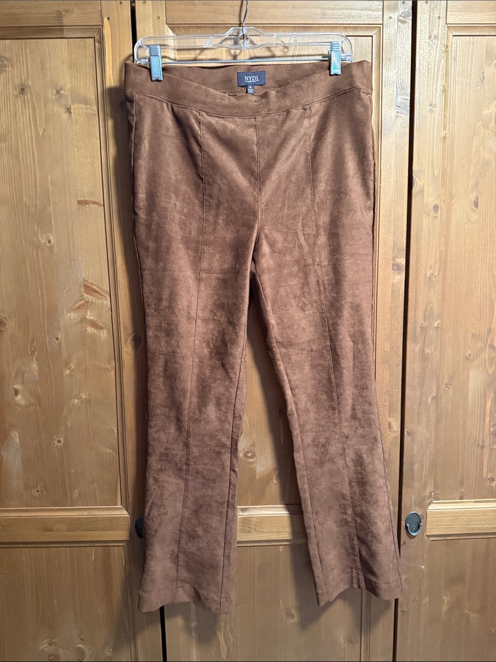 NYDJ Brown Suede-Look Flared Pull-On Pants